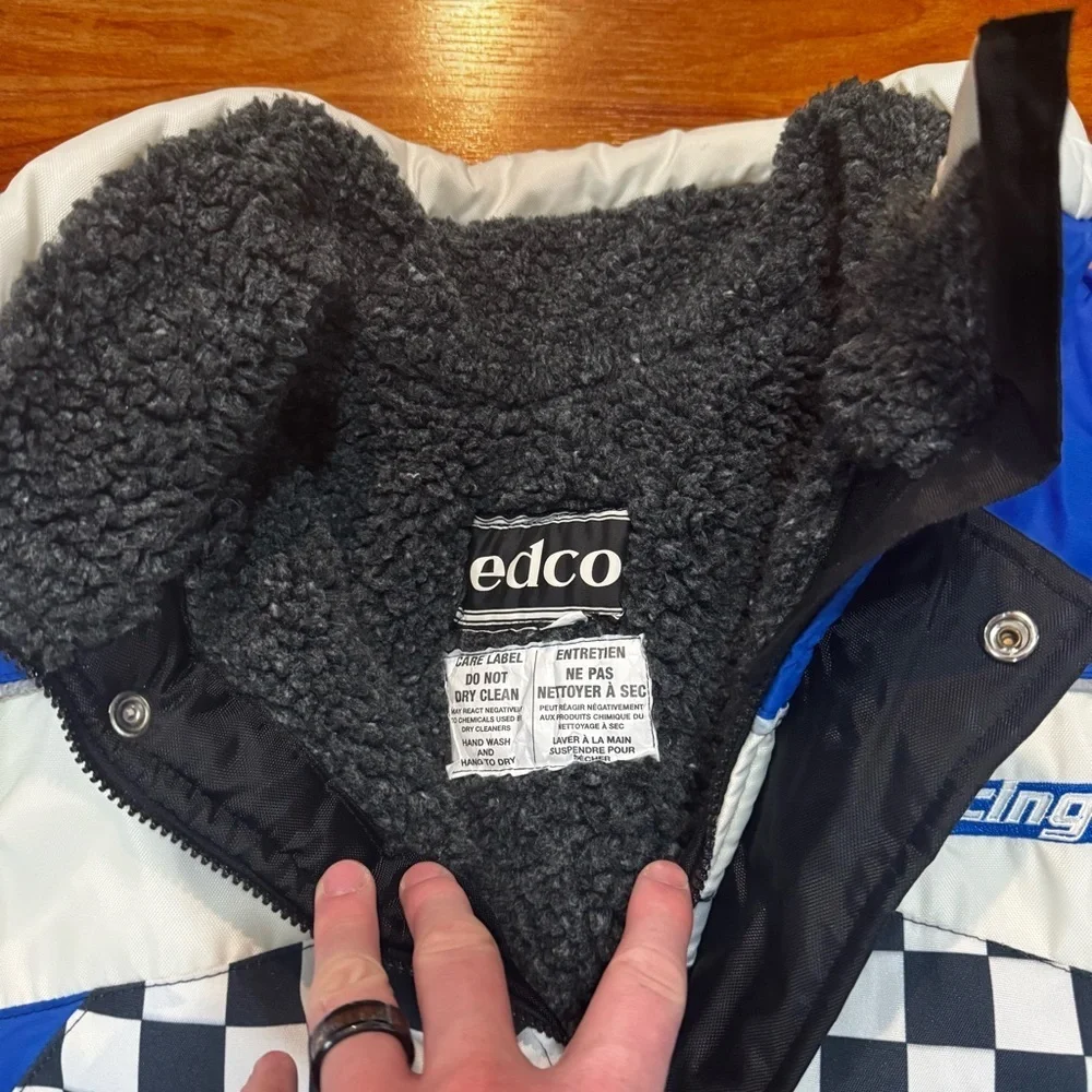 Vtg EDCO Men’s Snowmobile Jacket Black White & Black Sherpa Lined Size Unknown